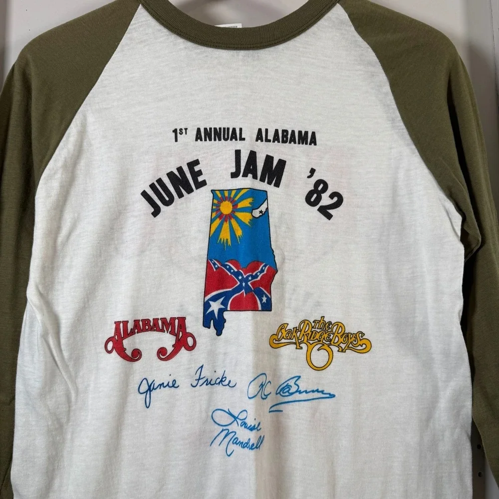 Vintage 1982 Alabama June Jam Tee Jays T-Shirt Raglan Sleeve USA Made - Large